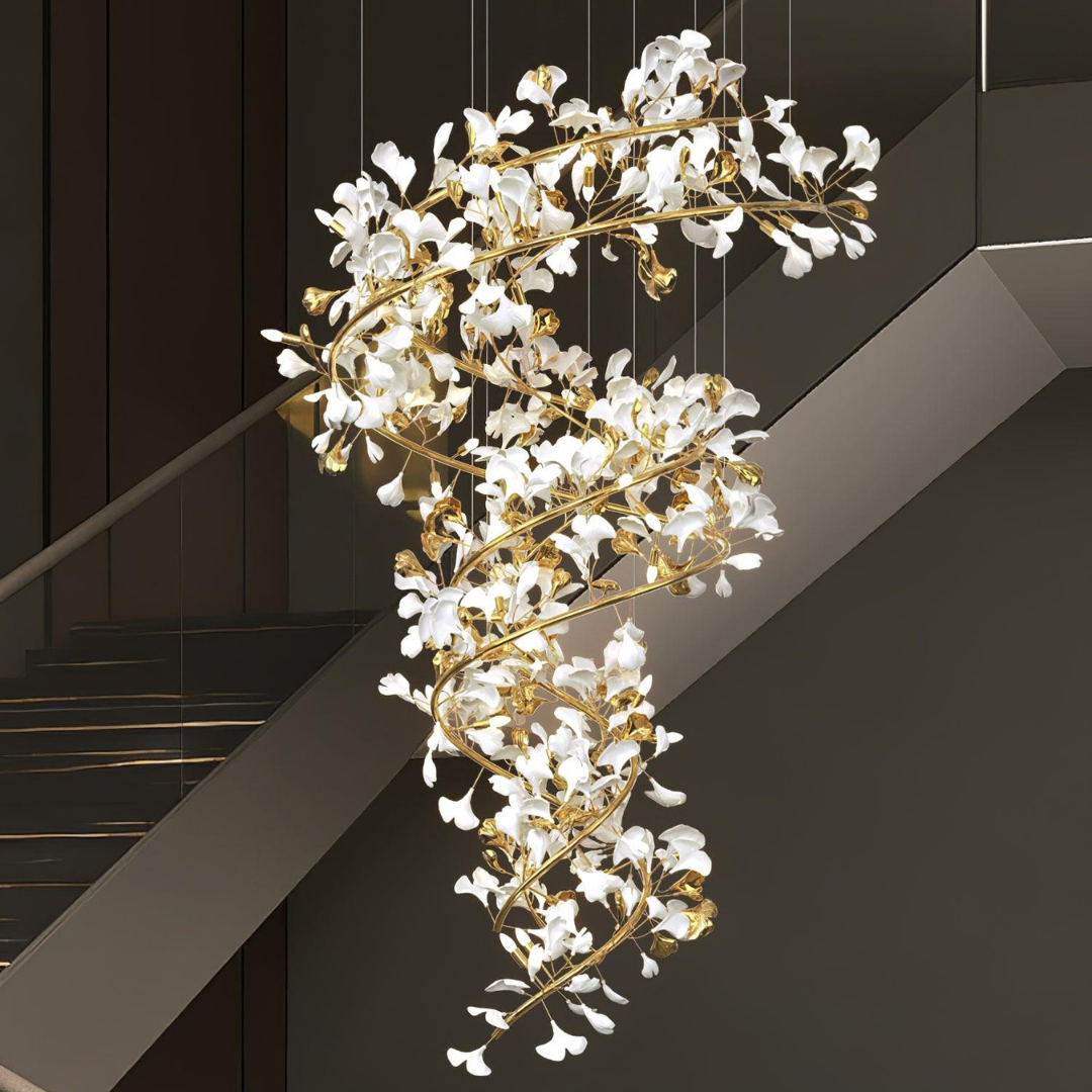 Olivia Modern Gold Staircase Chandelier, Metal & Ceramic - Lamp Copper