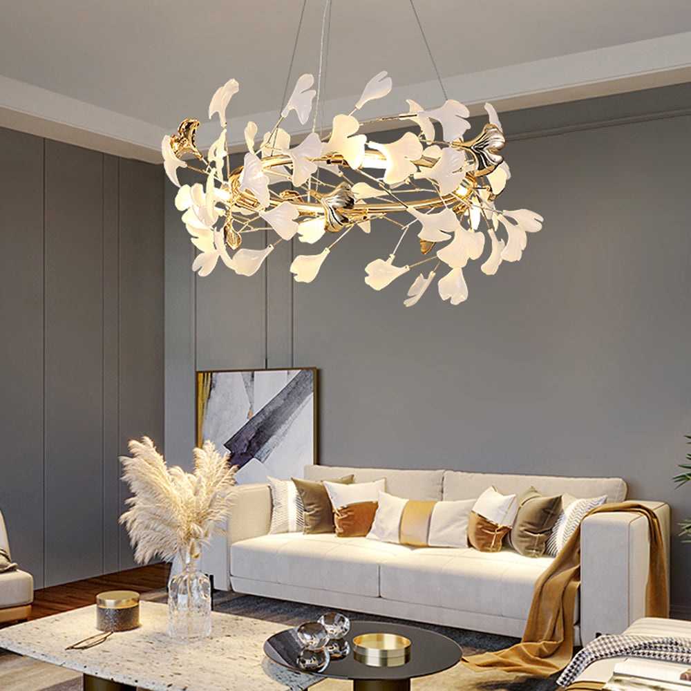 Olivia Ginkgo Leaf Modern Petal Shaped Metal Chandelier, Gold - Lamp Copper