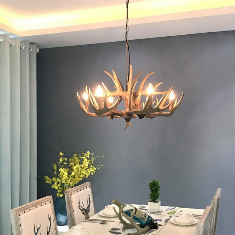 Silva Retro Deer Antlers Candle light Horn Resin Chandelier - Lamp Copper