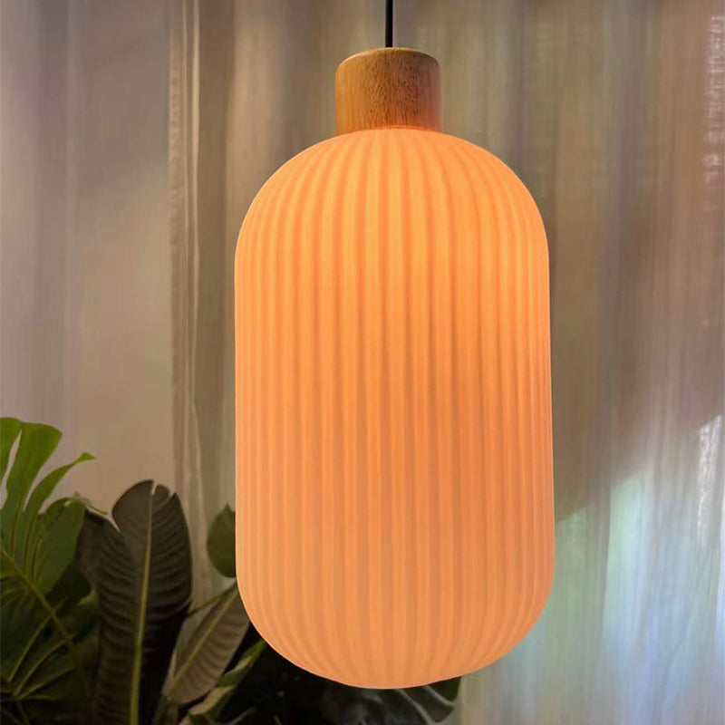 Muto Modern Wood/Glass Pendant Light, White - Lamp Copper