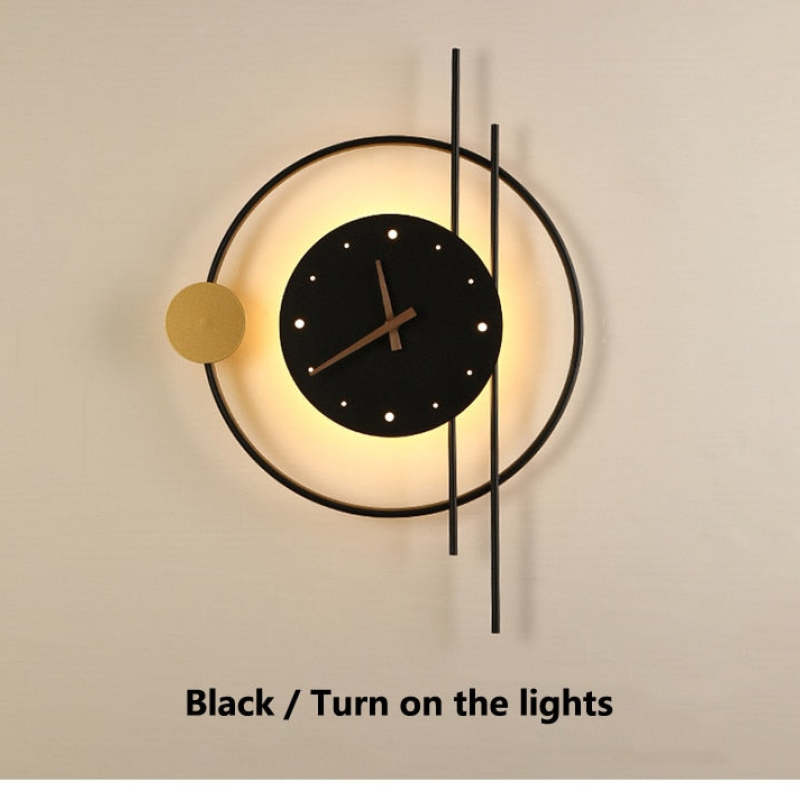 Arisha Wall Lamp Clock, Black & Gold - Lamp Copper