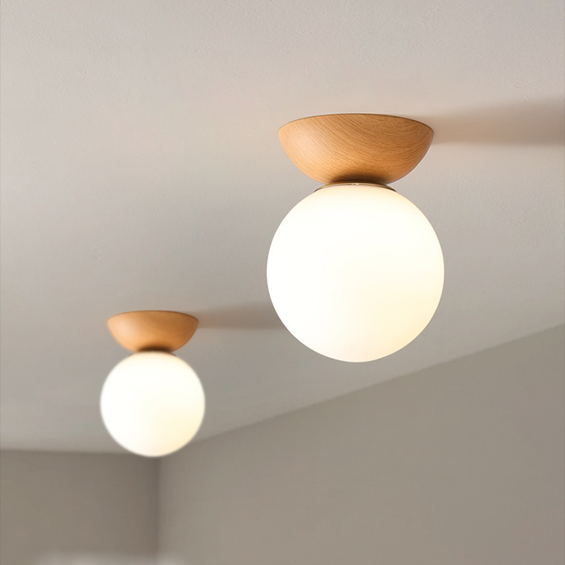 Valentina Nordic Japanese Glob LED Ceiling/Pendant Light Metal Glass Bedroom, Burlywood - Lamp Copper