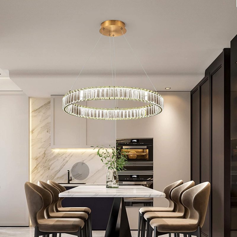 Kristy Elegant Round Crystal Chandelier, Clear - Lamp Copper