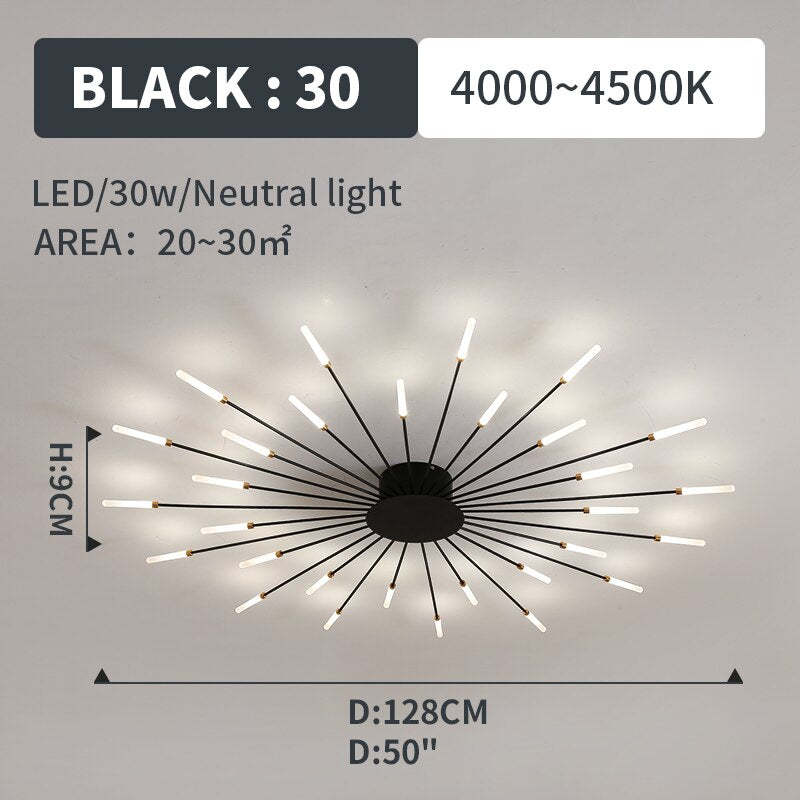 Wesley Flush-Mount Ceiling Light Fireworks, Black/Gold - Lamp Copper