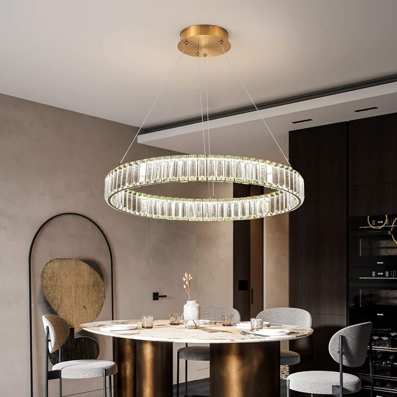 Kristy Elegant Round Crystal Chandelier, Clear - Lamp Copper