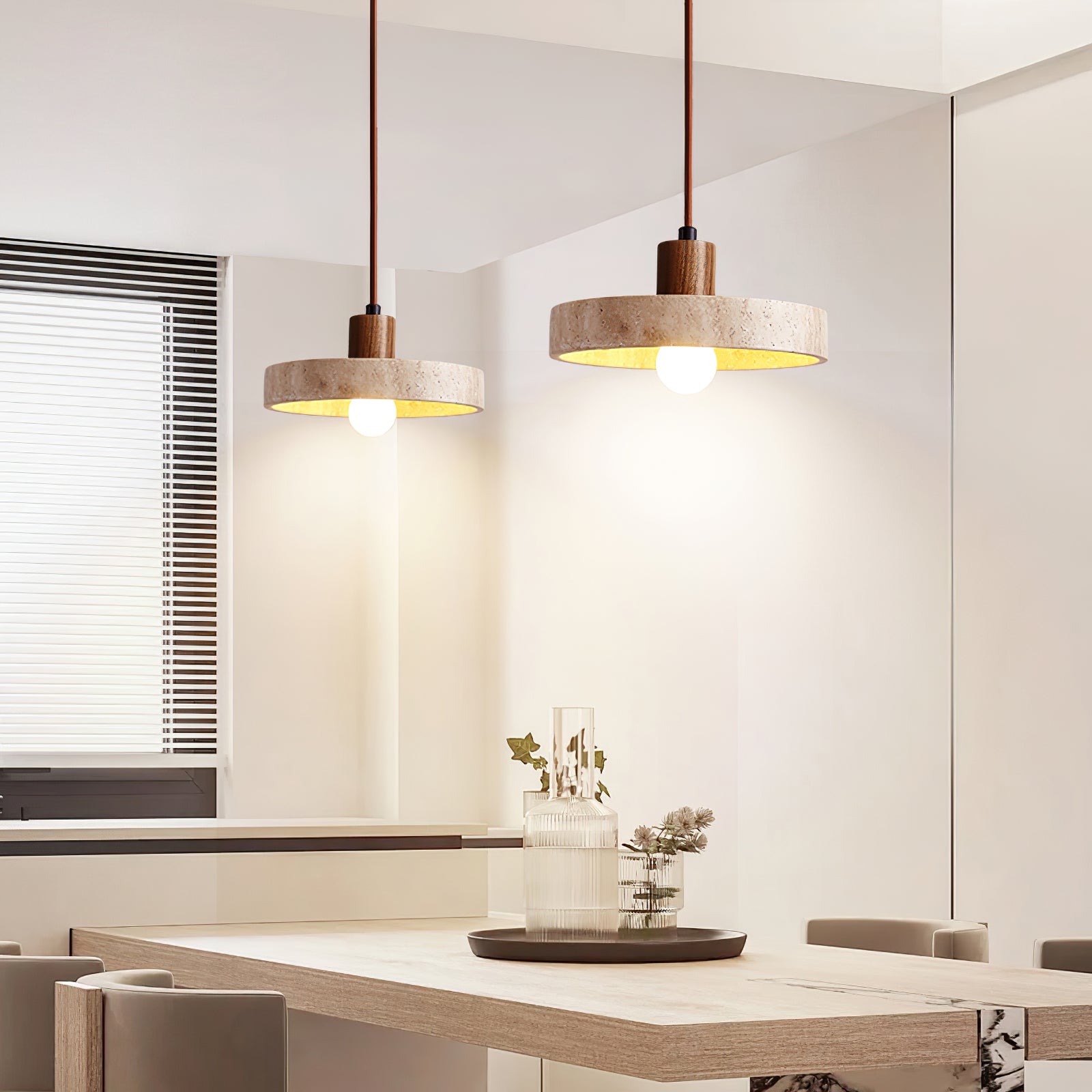 Evvynor Travertine Pendant Light - Lamp Copper
