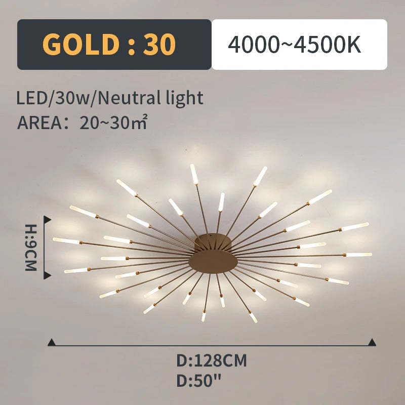 Wesley Flush-Mount Ceiling Light Fireworks, Black/Gold - Lamp Copper