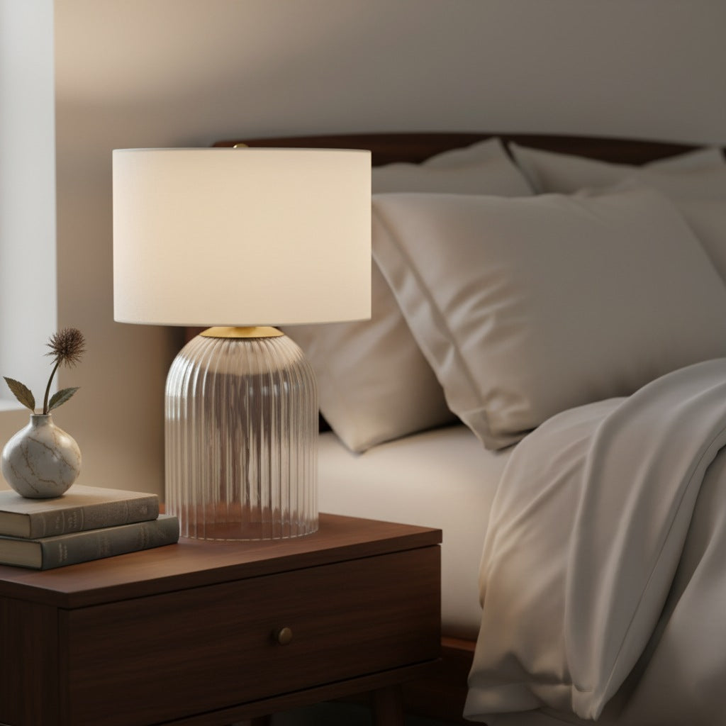 Haze  Glass Table Lamp with Linen   for  Living Rooms