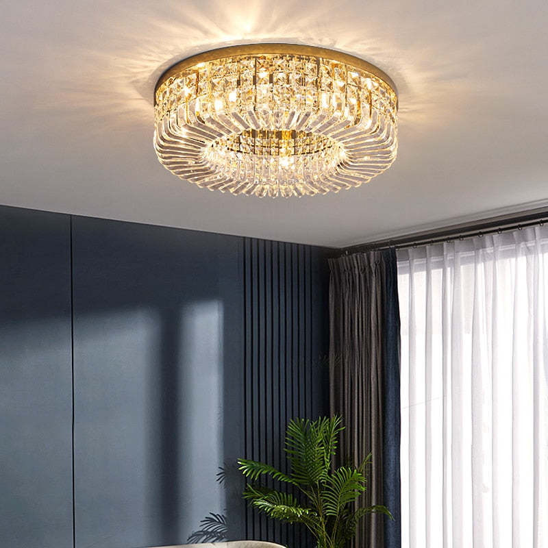 Kristy Luxury Flush Mount Metal/Crystal Ceiling Light - Lamp Copper