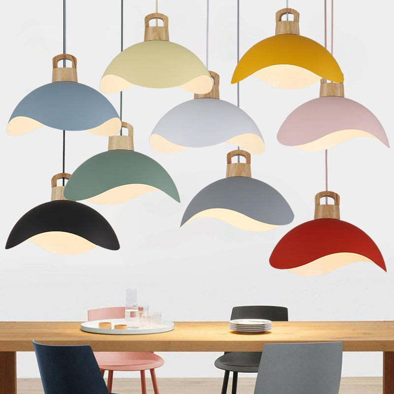 Valentina Colorful Shade Single Pendant Lights, Wood & Metal - Lamp Copper