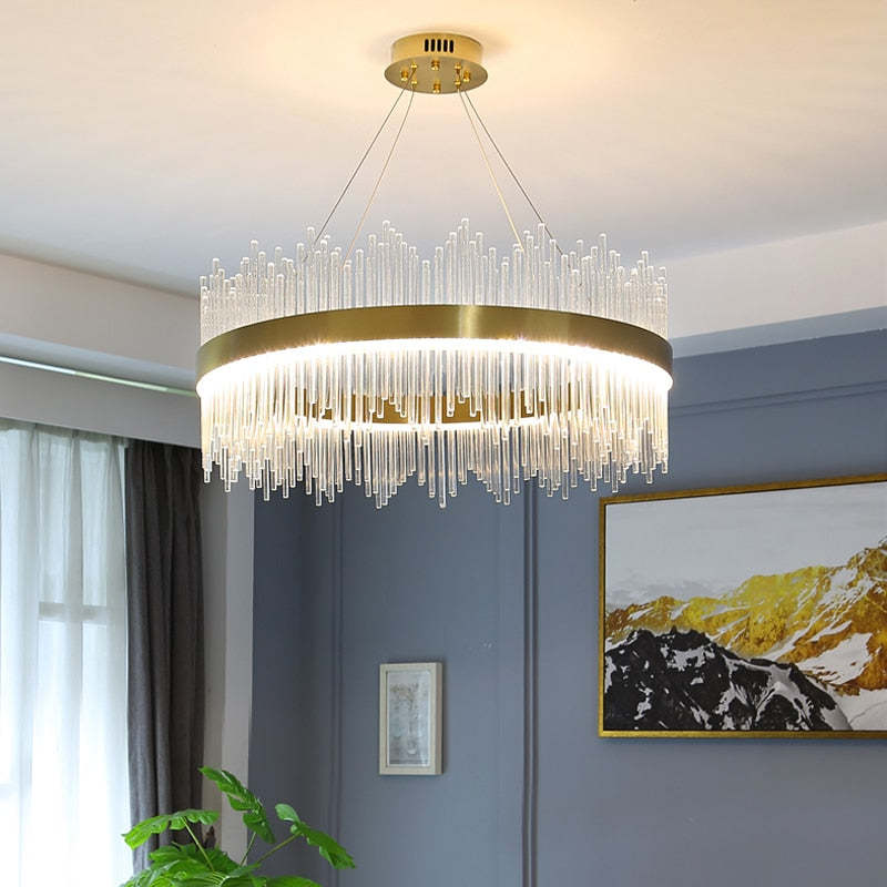 Kristy Modern Round/Rectangular Chain Chandelier, Gold - Lamp Copper