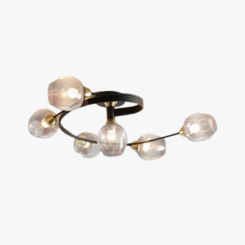 Valentina Flush Mount Ceiling Light, Glass, Black/Gold, Dining Room - Lamp Copper