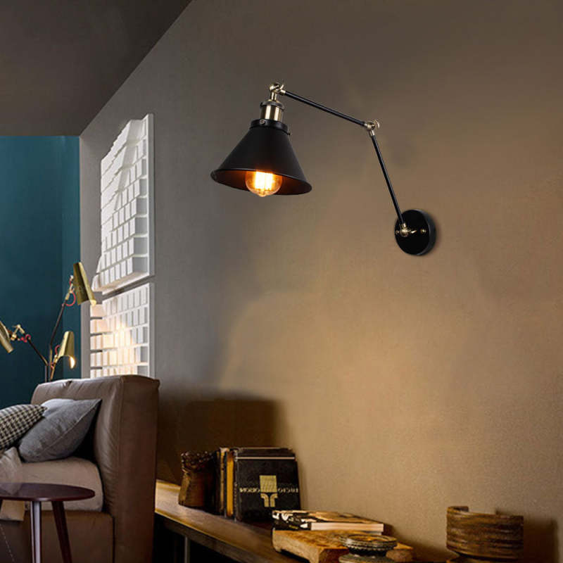 Epoch Retro Wall Lamp with Swing Arm, Metal, Black & Gold - Lamp Copper