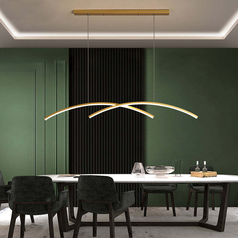 Arisha Pendant Light Linear/Double Curve Modern, Metal, Black/Gold - Lamp Copper