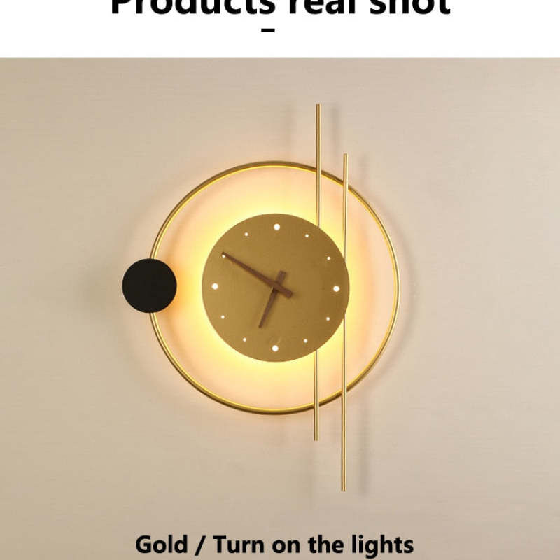 Arisha Wall Lamp Clock, Black & Gold - Lamp Copper