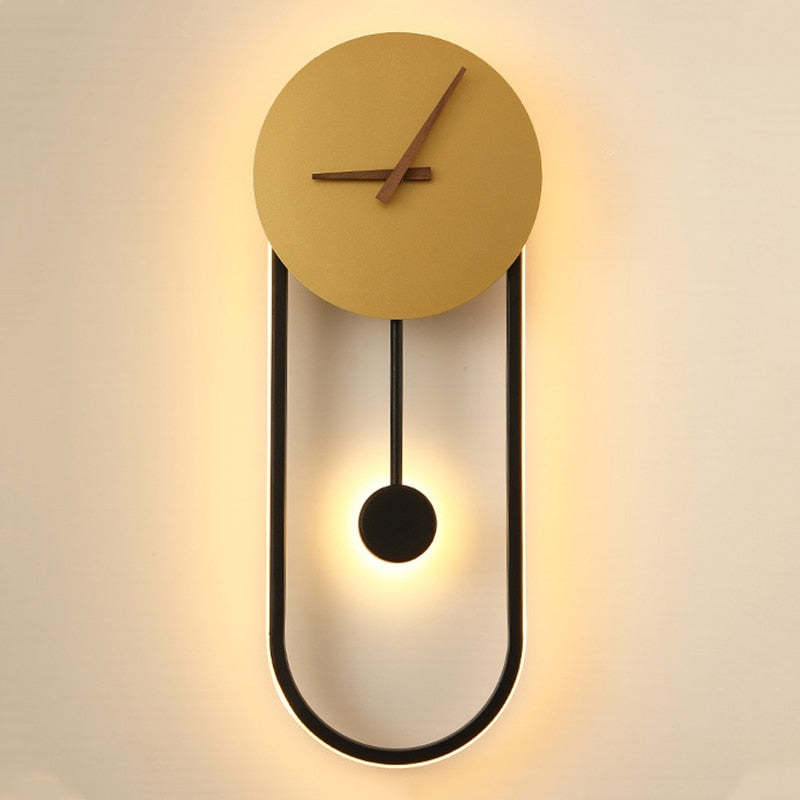Arisha Nordic Clock Wall Lamp, Gold & Black - Lamp Copper