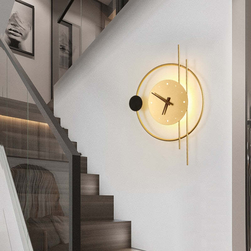 Arisha Wall Lamp Clock, Black & Gold - Lamp Copper