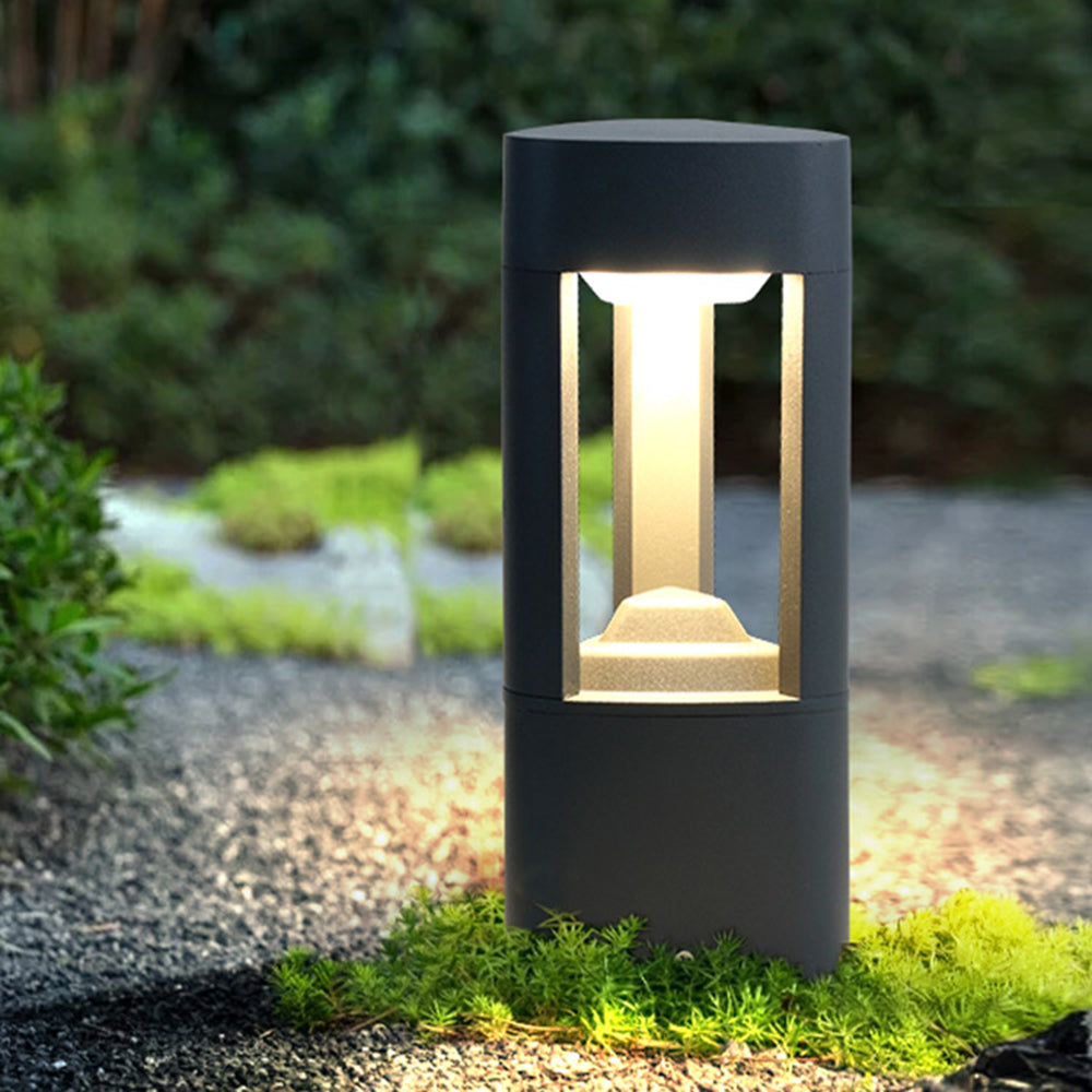 Ray Contemporary Metal Triangular Hollow Outdoor Path Light, Black - Lamp Copper