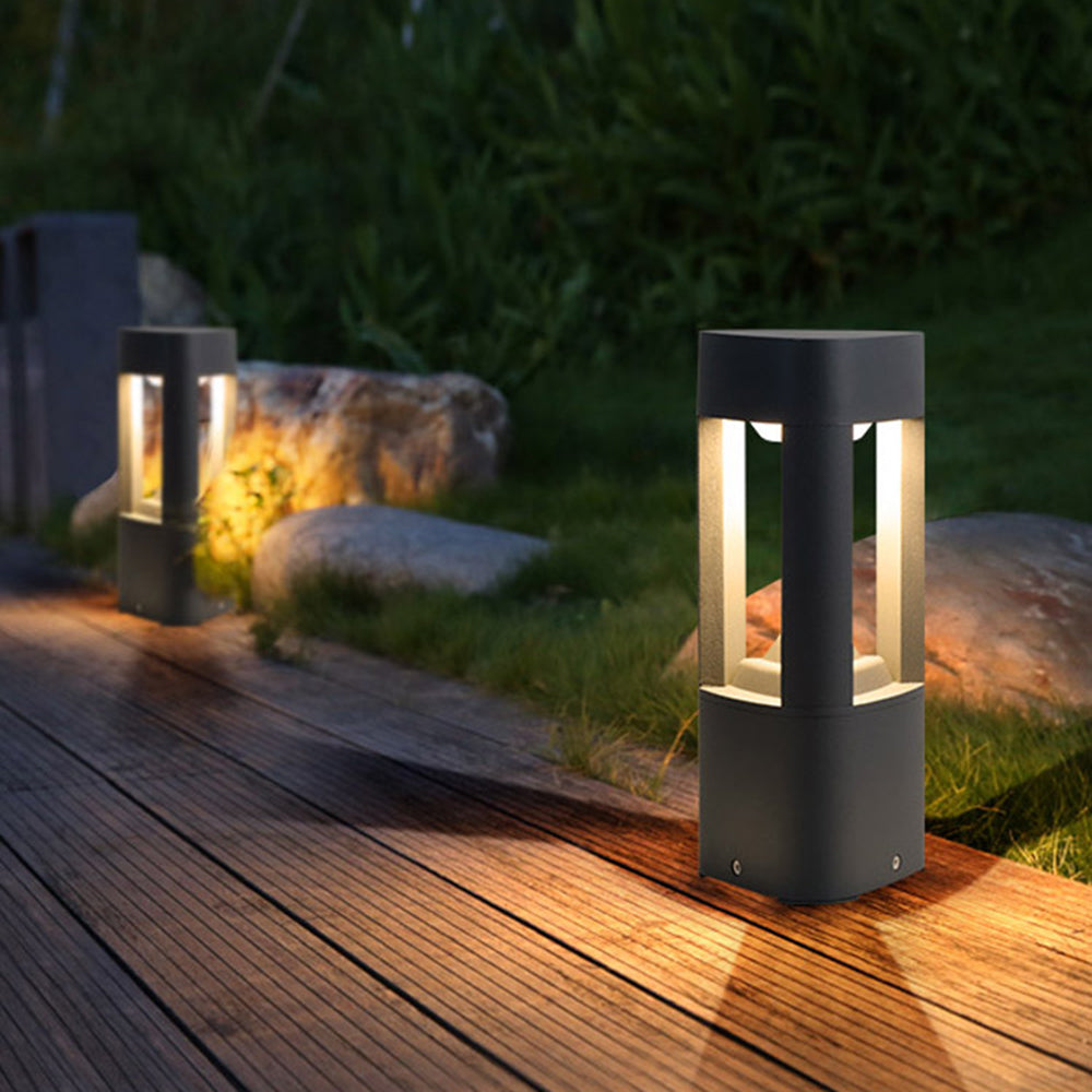 Ray Contemporary Metal Triangular Hollow Outdoor Path Light, Black - Lamp Copper