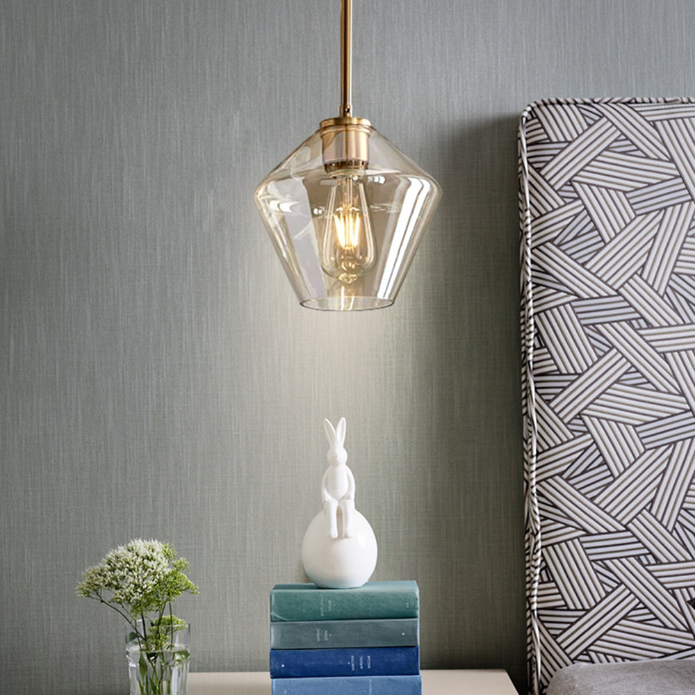 June Pendant Light Glass, Clear/Amber Diamond shape - Lamp Copper