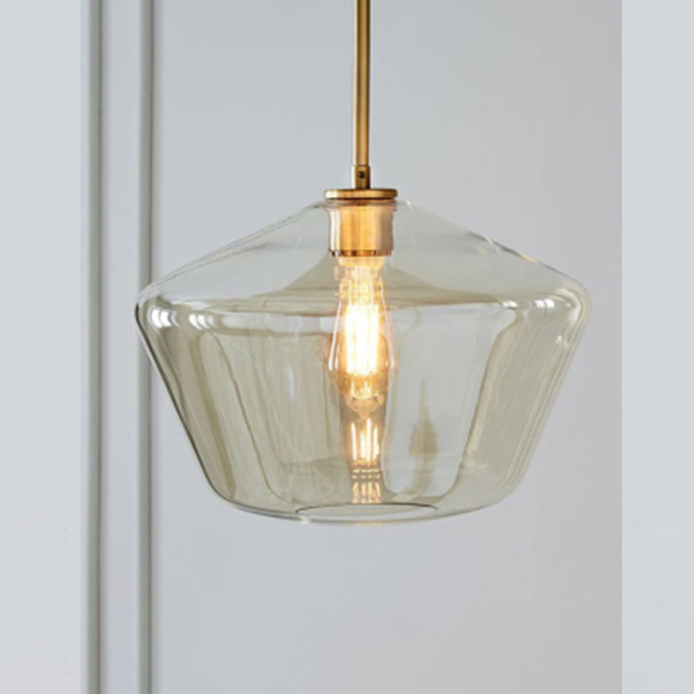 June Pendant Light Glass, Clear/Amber Diamond shape - Lamp Copper