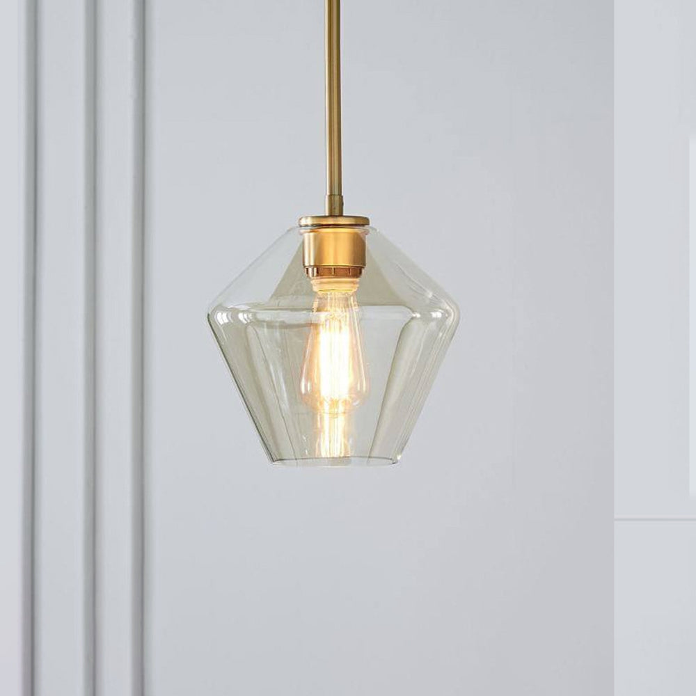 June Pendant Light Glass, Clear/Amber Diamond shape - Lamp Copper