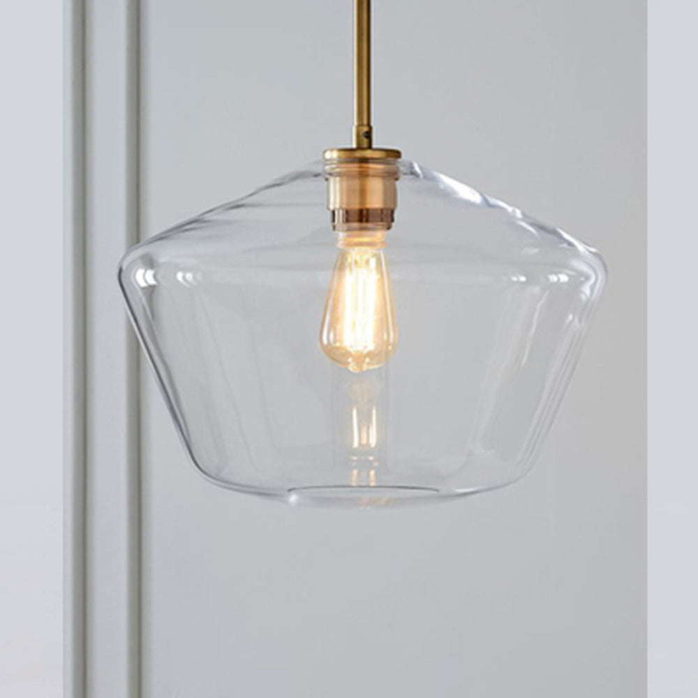 June Pendant Light Glass, Clear/Amber Diamond shape - Lamp Copper