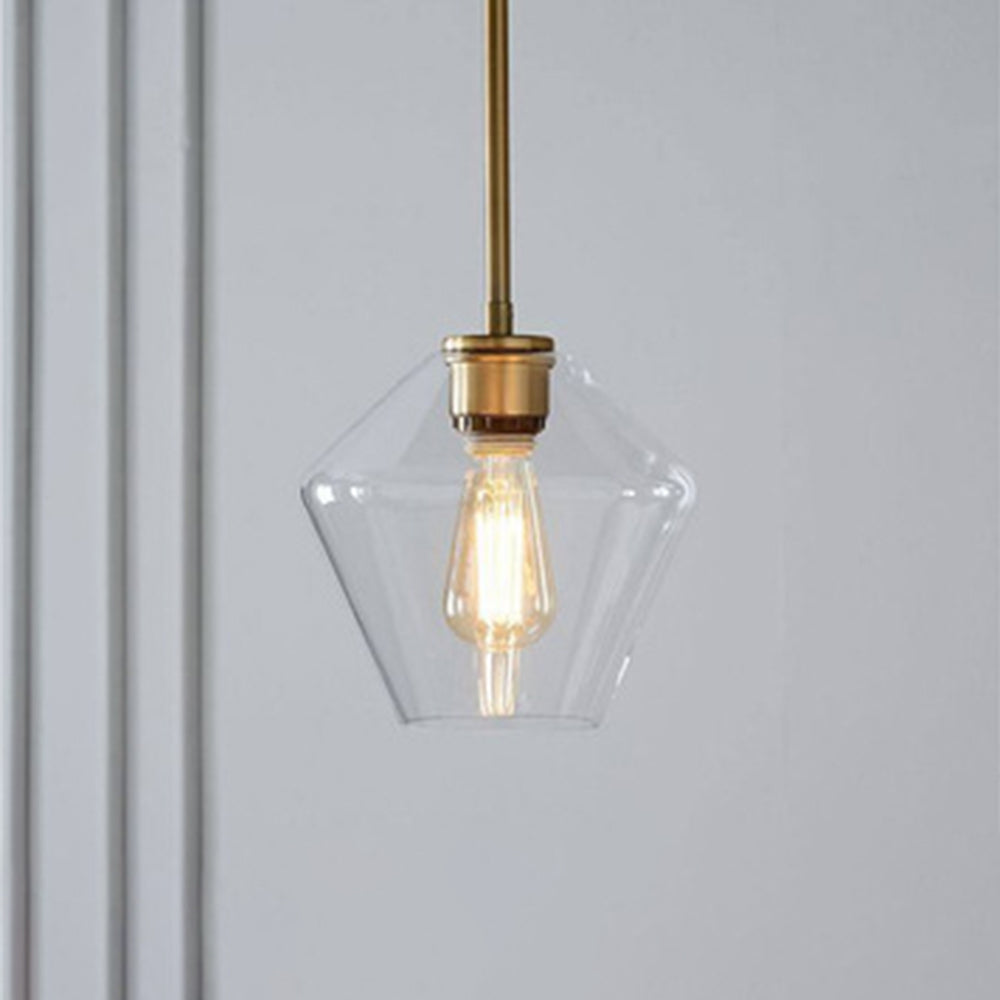 June Pendant Light Glass, Clear/Amber Diamond shape - Lamp Copper