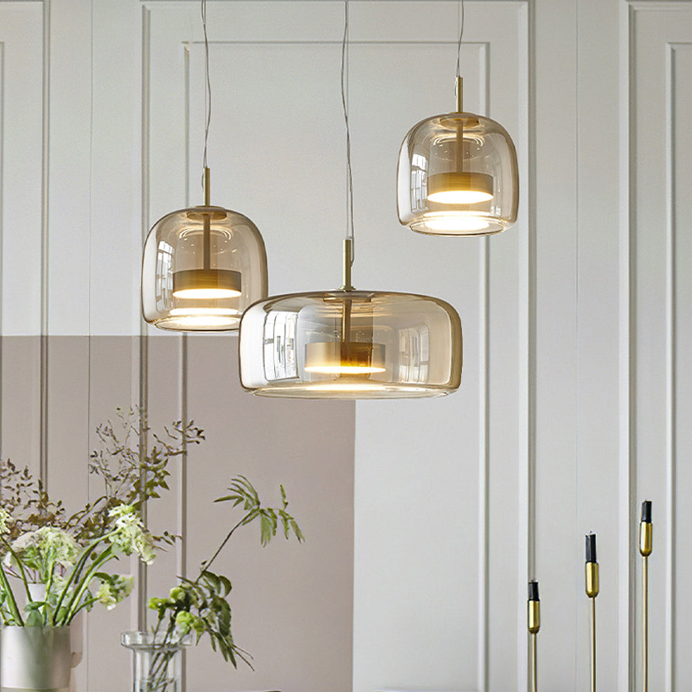 June Morden Glass Pendant Light Clear/Smoky/Amber - Lamp Copper