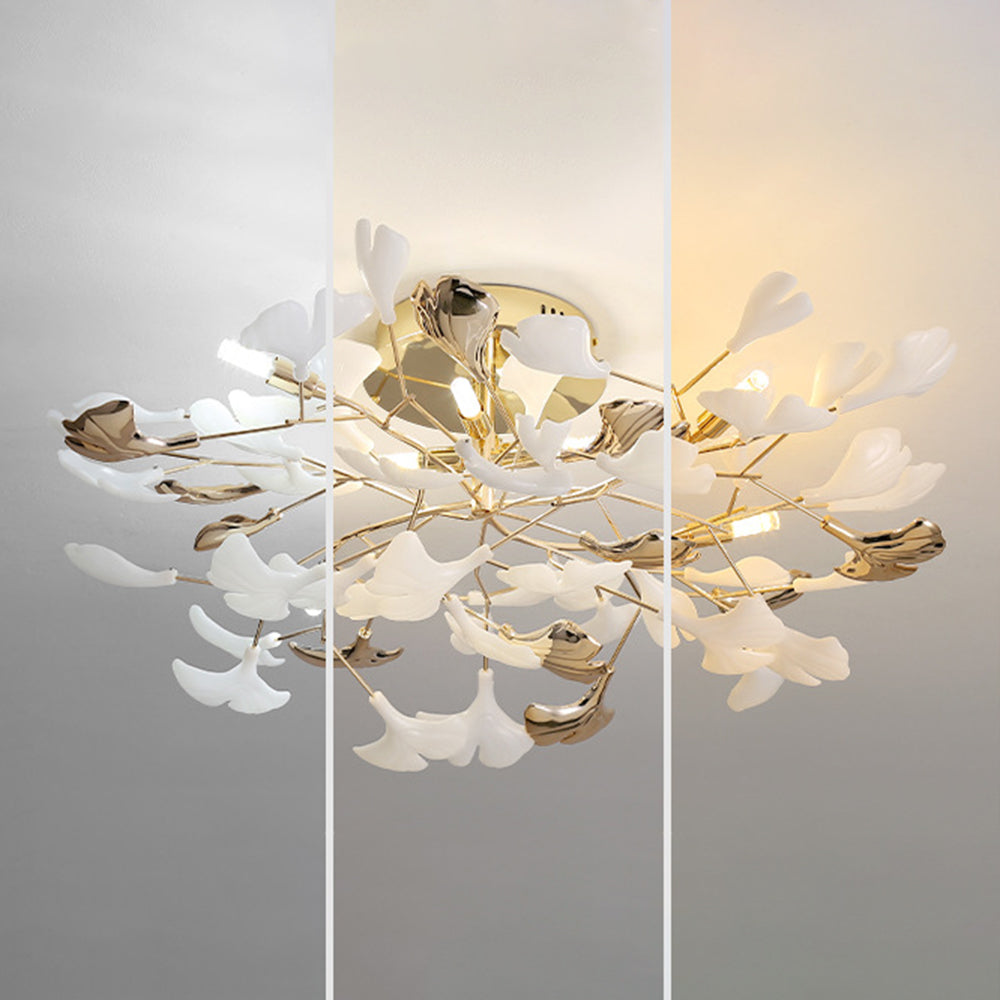 Olivia Elegant Leaf Ceramic/Metal Flush Mount Ceiling Light, Gold - Lamp Copper