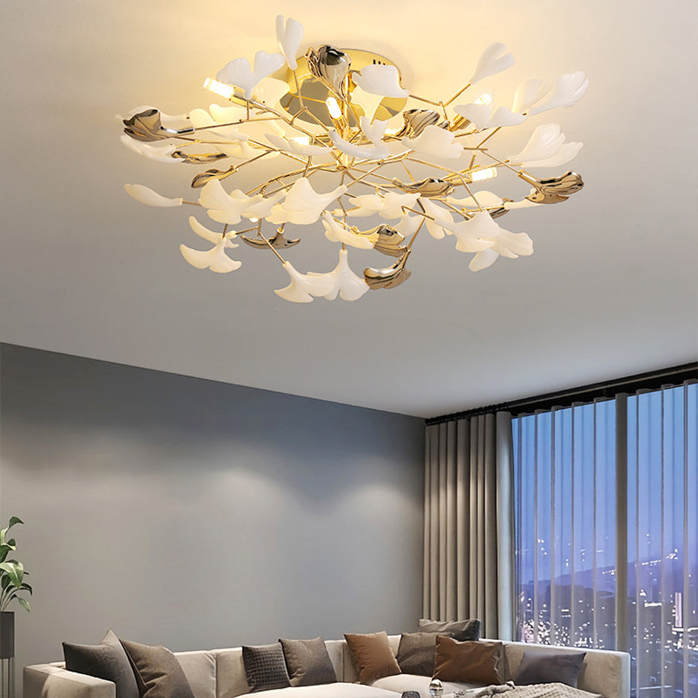 Olivia Elegant Leaf Ceramic/Metal Flush Mount Ceiling Light, Gold - Lamp Copper