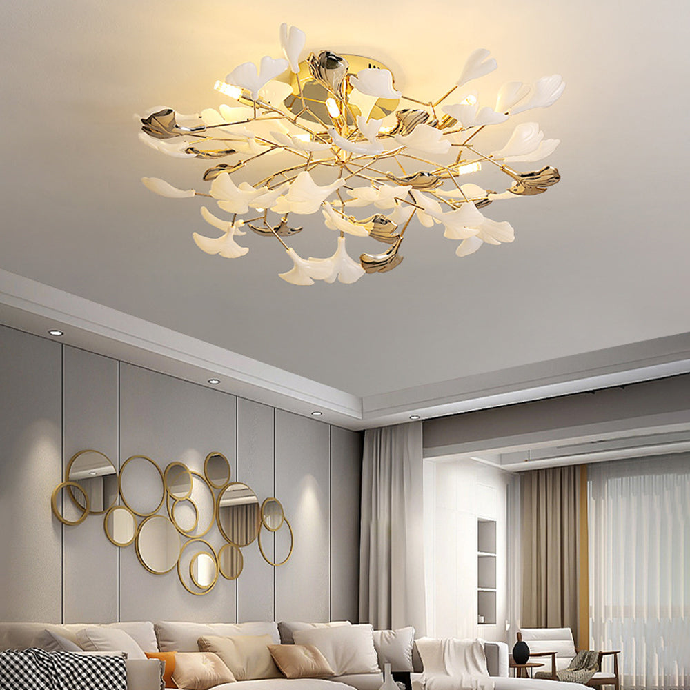 Olivia Elegant Leaf Ceramic/Metal Flush Mount Ceiling Light, Gold - Lamp Copper