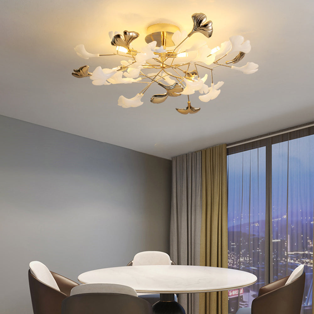 Olivia Elegant Leaf Ceramic/Metal Flush Mount Ceiling Light, Gold - Lamp Copper