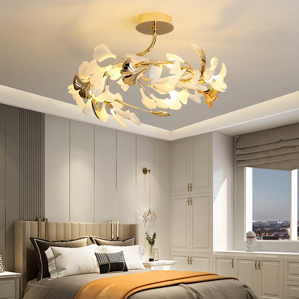 Olivia Elegant Leaf Ceramic/Metal Flush Mount Ceiling Light, Gold - Lamp Copper