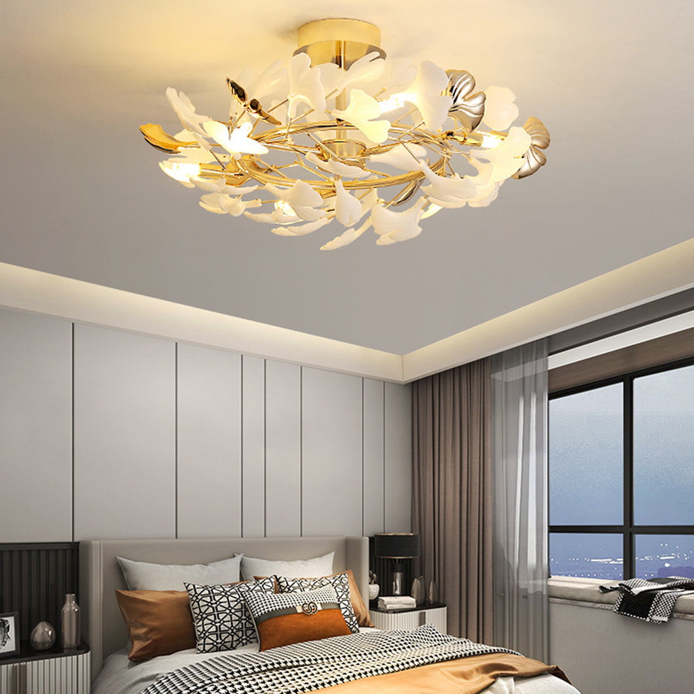Olivia Elegant Leaf Ceramic/Metal Flush Mount Ceiling Light, Gold - Lamp Copper