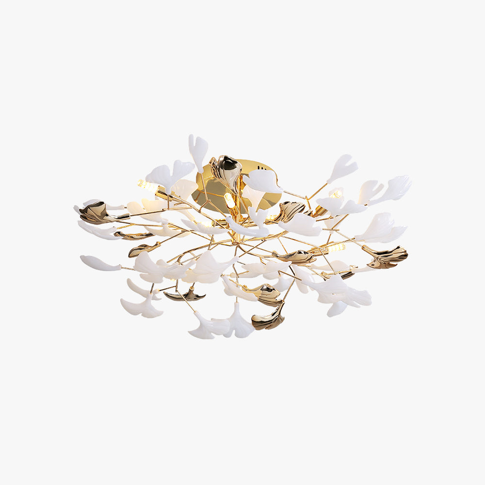 Olivia Elegant Leaf Ceramic/Metal Flush Mount Ceiling Light, Gold - Lamp Copper