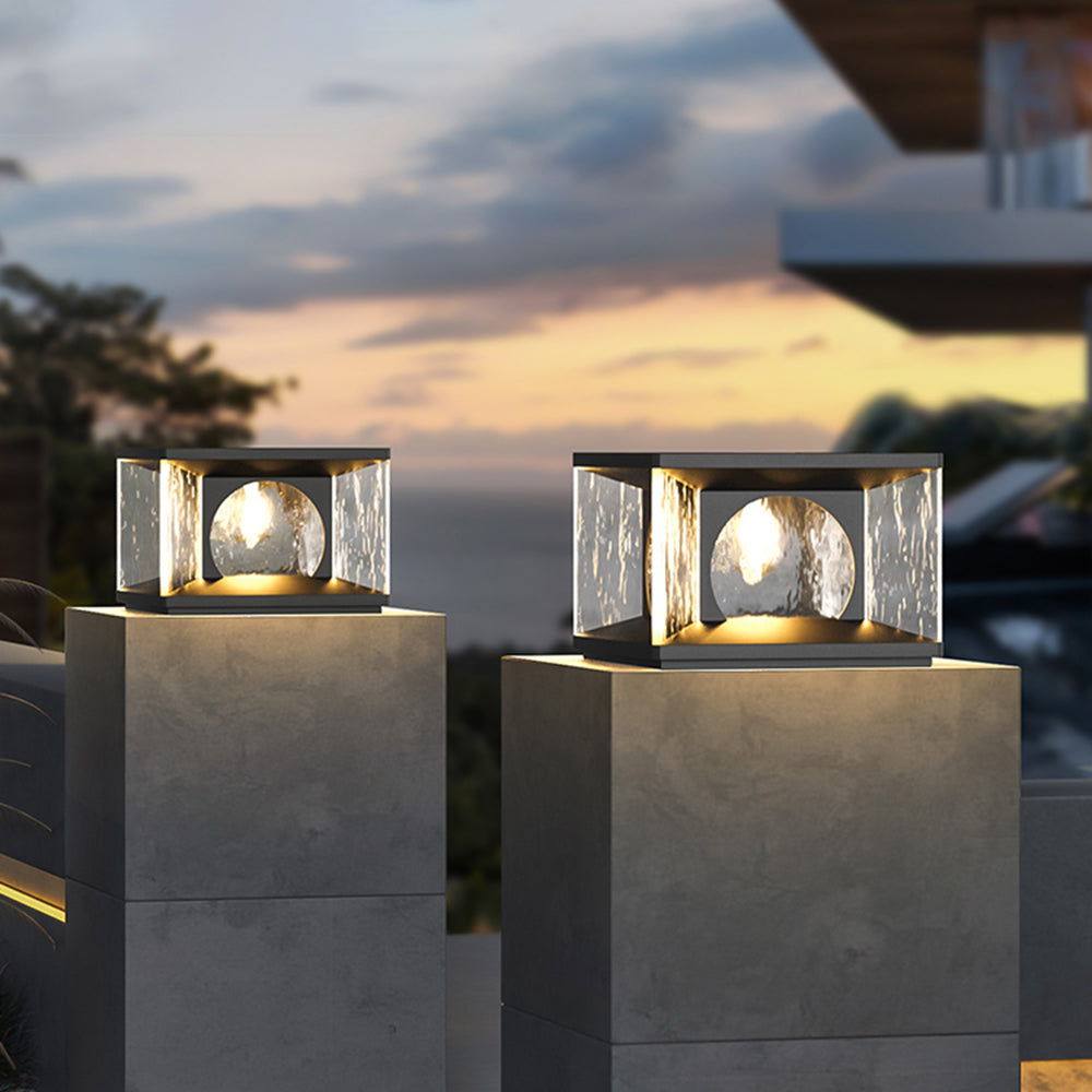 Ray Modern Transparent Rectangular Metal Glass Outdoor Floor Lamp, Black - Lamp Copper