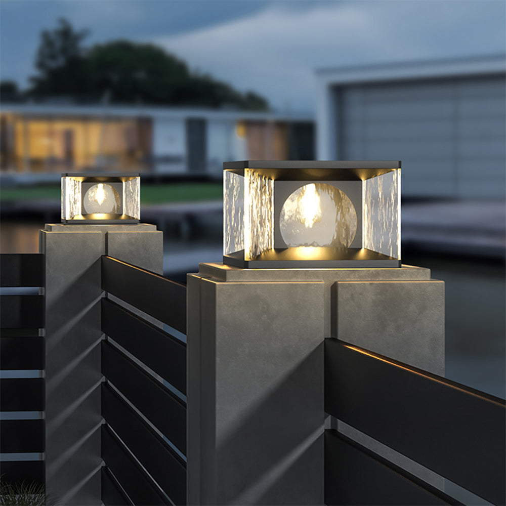 Ray Modern Transparent Rectangular Metal Glass Outdoor Floor Lamp, Black - Lamp Copper