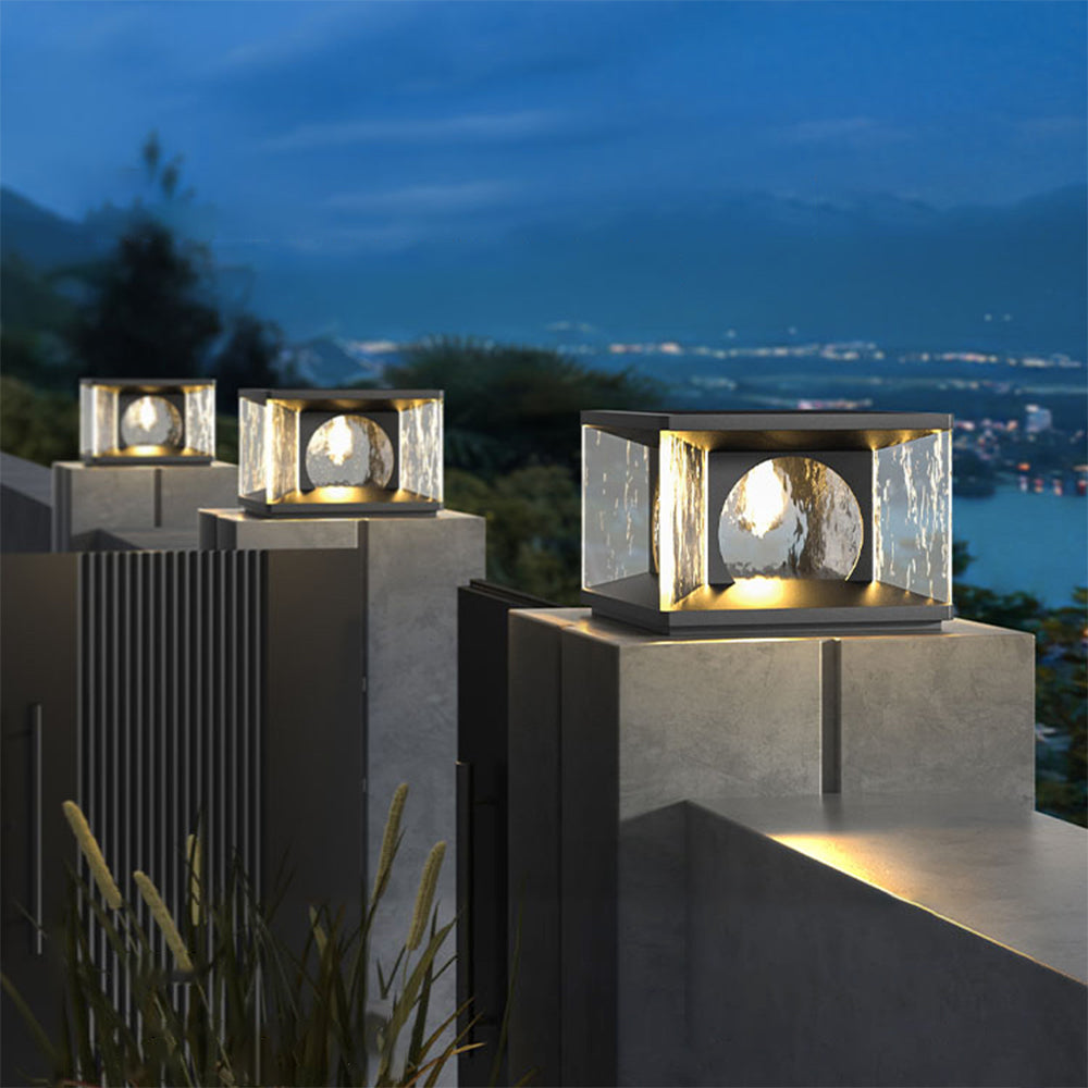 Ray Modern Transparent Rectangular Metal Glass Outdoor Floor Lamp, Black - Lamp Copper
