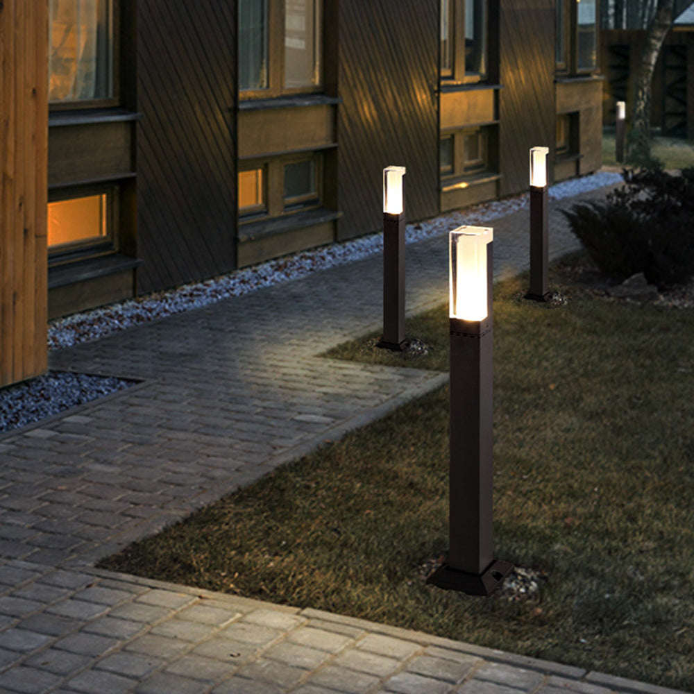 Ray Modern Rectangular Column Solar Outdoor Path Light, Black - Lamp Copper