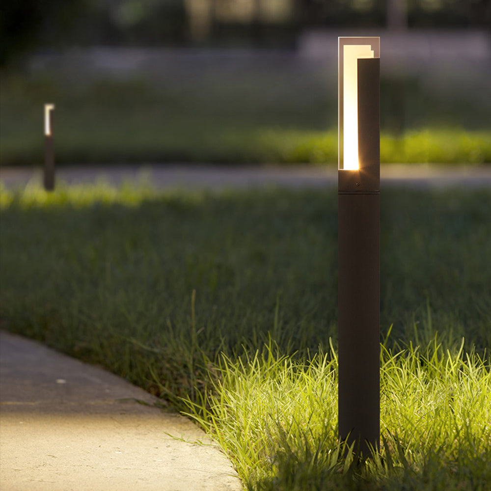 Ray Modern Rectangular Column Solar Outdoor Path Light, Black - Lamp Copper