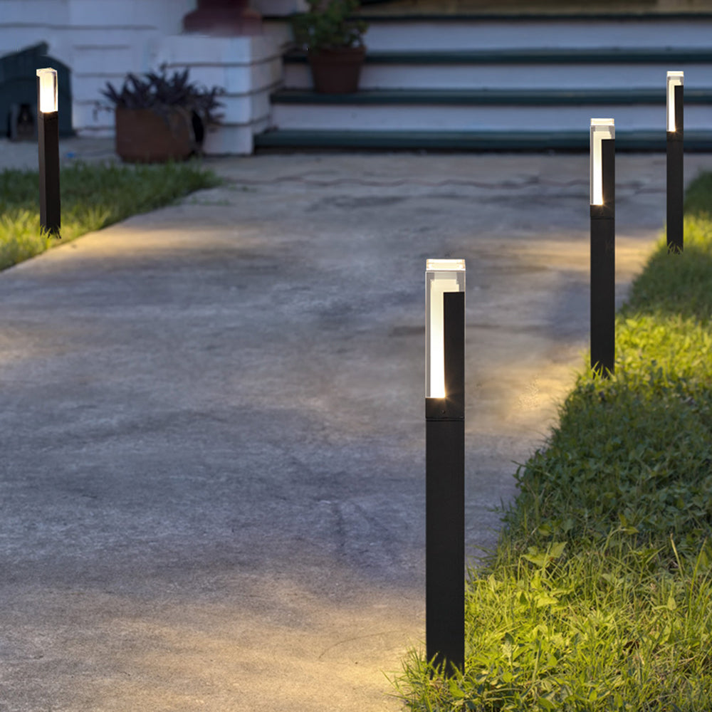 Ray Modern Rectangular Column Solar Outdoor Path Light, Black - Lamp Copper