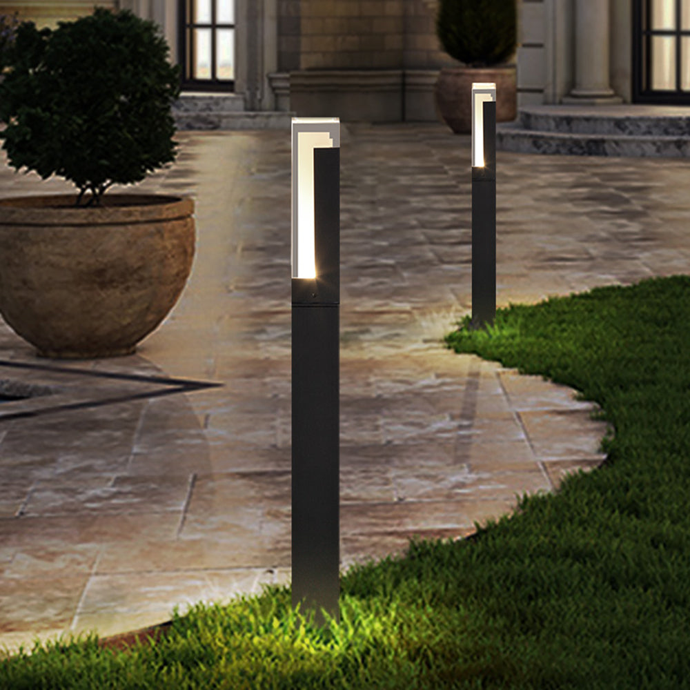 Ray Modern Rectangular Column Solar Outdoor Path Light, Black - Lamp Copper