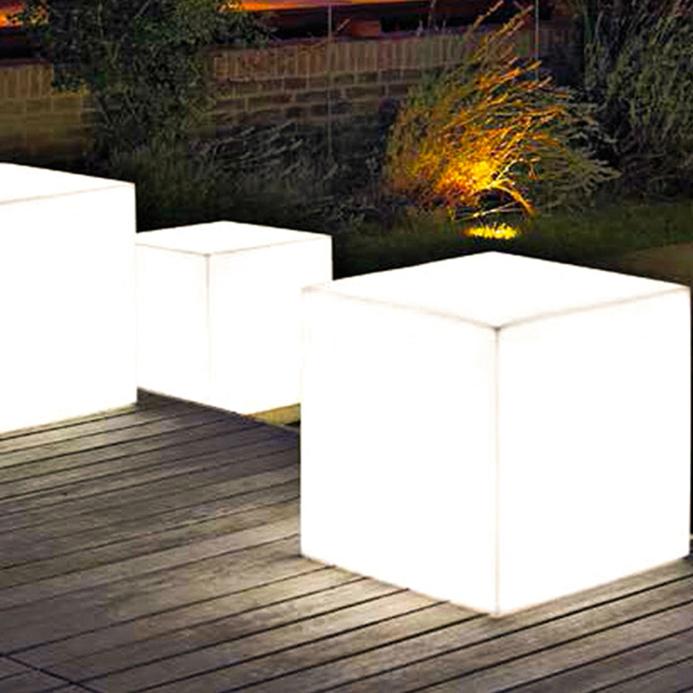 Ray Minimalist Square Acrylic Outdoor Ground Lamp, White - Lamp Copper