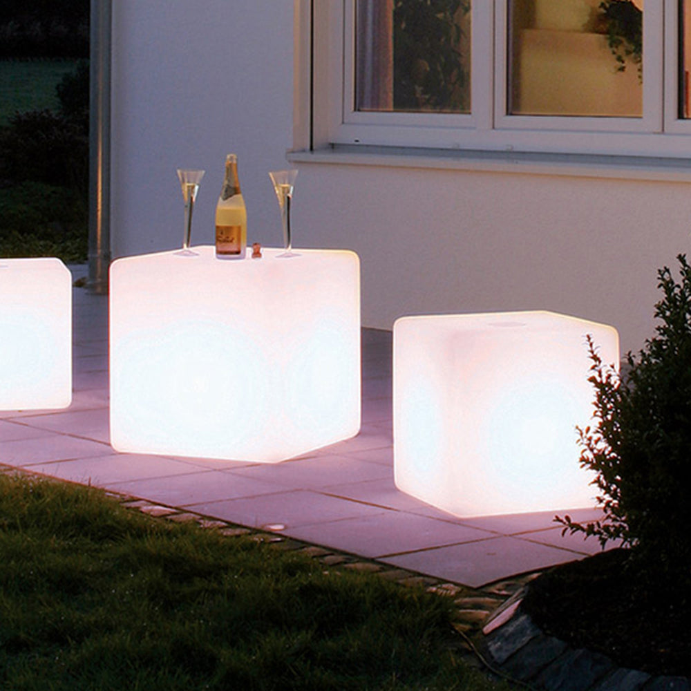 Ray Minimalist Square Acrylic Outdoor Ground Lamp, White - Lamp Copper