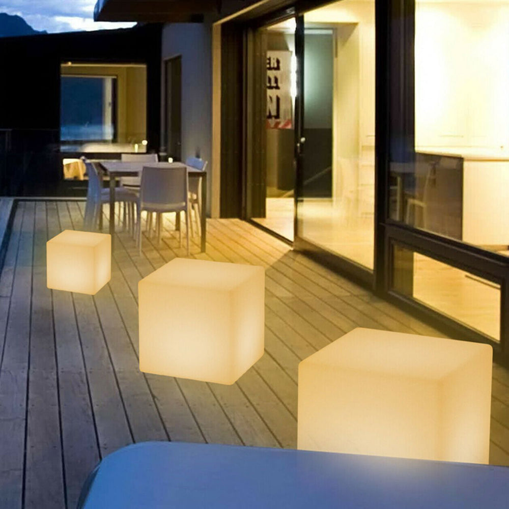 Ray Minimalist Square Acrylic Outdoor Ground Lamp, White - Lamp Copper