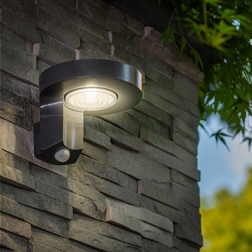 Ray Modern Round Metal/Acrylic Sensor Solar Waterproof Outdoor Wall Lamp, Black - Lamp Copper
