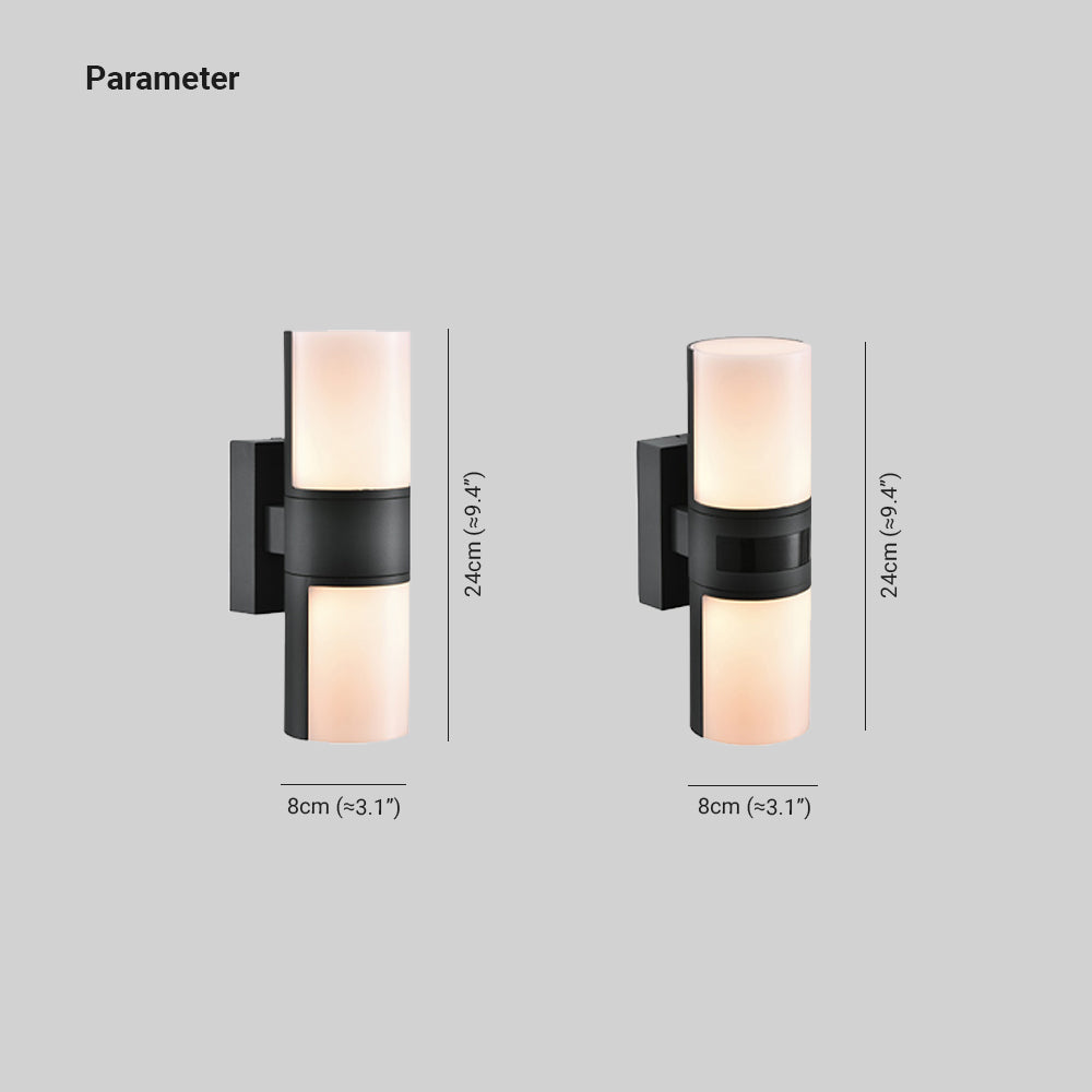 Ray Modern Cylindrical Metal/Acrylic Rotatable Outdoor Waterproof Wall Lamp, Black/White - Lamp Copper
