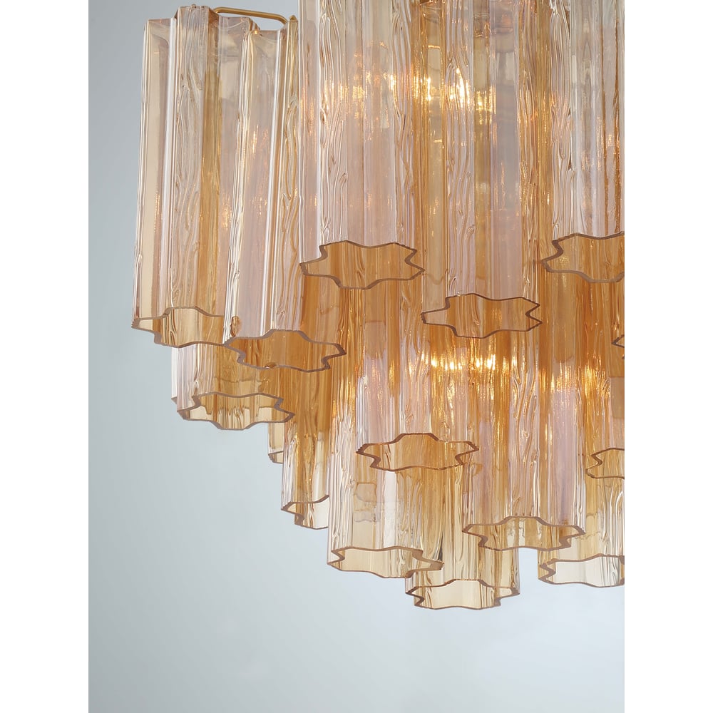 Aurora Murano Chandelier Glass Tube Layered Amber - Lamp Copper