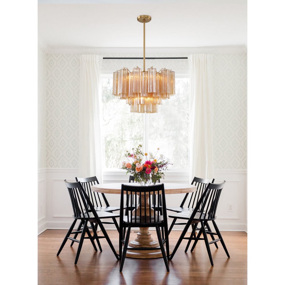 Aurora Murano Chandelier Glass Tube Layered Amber - Lamp Copper